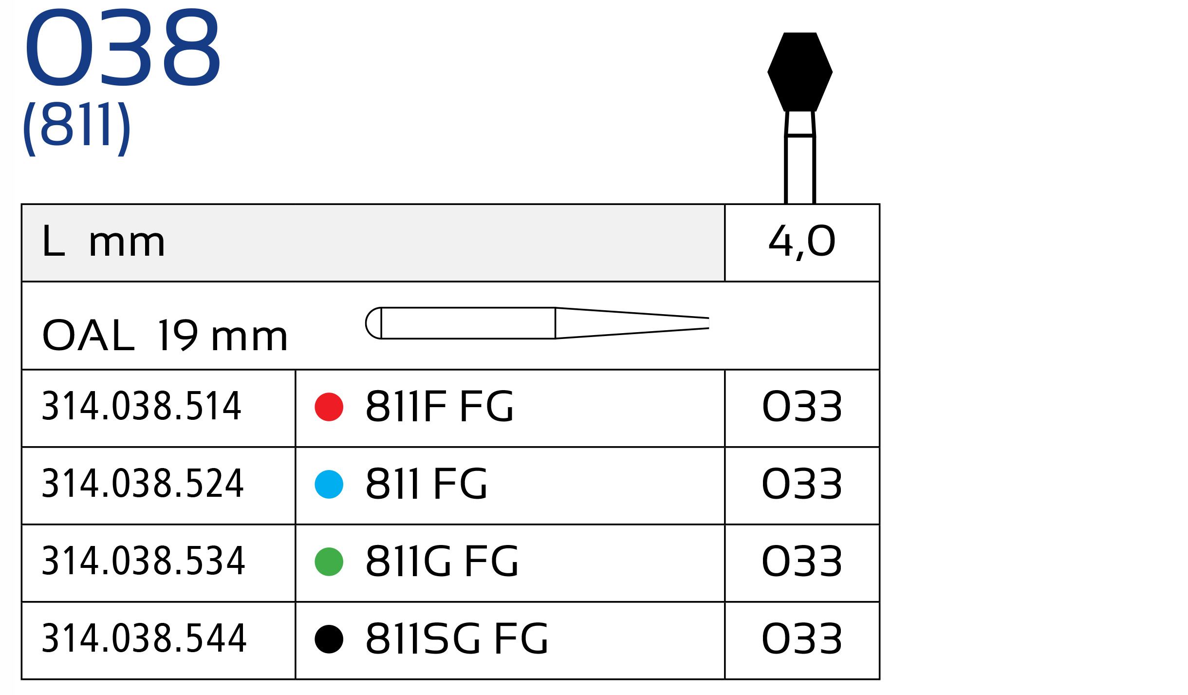 فرز دندانپزشکی الماس 038 (10 عددی) | Diamond dental drill 038 (10 pcs.)