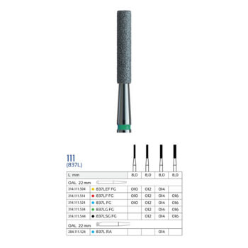فرز الماسی استوانه‌ای بلند وردنت مدل 837L (Long Flat End Cylinder)