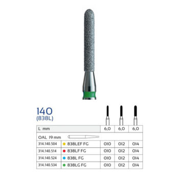 فرز الماسی استوانه‌ای سرگرد بلند وردنت مدل 838L (Long Round End Cylinder)