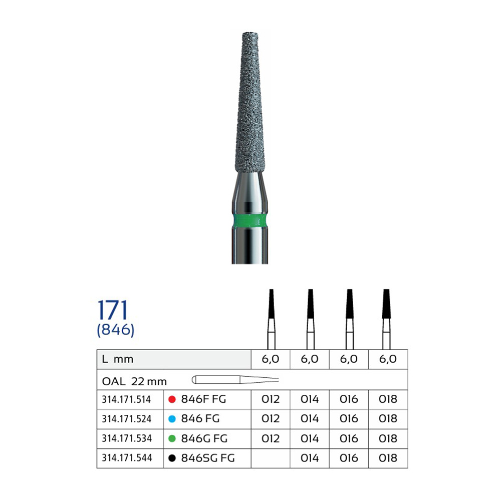 فرز الماسی مخروطی انتهای تخت وردنت مدل 846 (Flat End Taper)