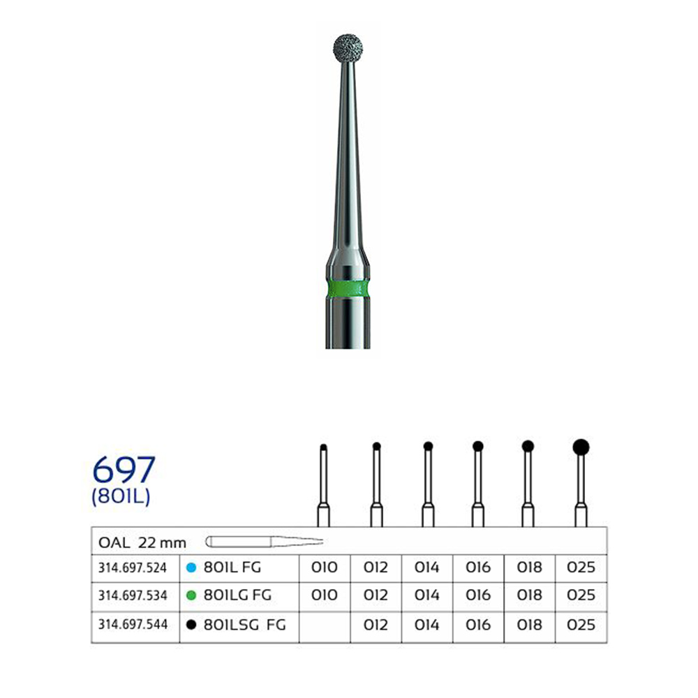 فرز الماسی کروی بلند وردنت مدل 801L (Long Round Diamond Bur)